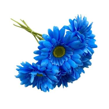 Imagem de XIYUAN 12 pacotes de margaridas artificiais flores falsas gerbera margaridas falsas buquê de margaridas de seda sintética com hastes para decoração de vaso de jardim doméstico (azul)