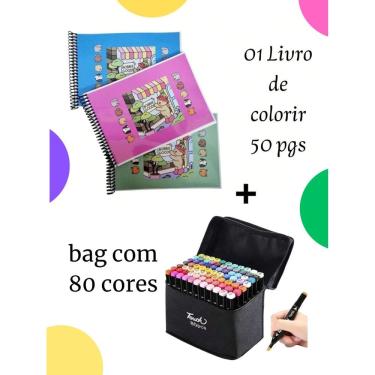 Imagem de 80 Canetinha com Livro de colorir bob gudi canetinhas ponta dupla para pintar livro bobi papelaria fofa kawai livro famo