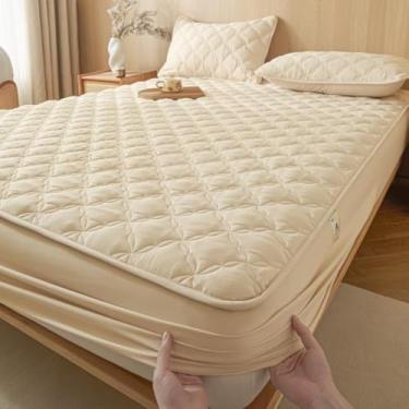 Imagem de Protetor de colchão impermeável acolchoado com ombros capa de colchão respirável capa de colchão confortável e silencioso lençol ajustável macio e elástico - caqui, Califórnia King 78 x 86 polegadas