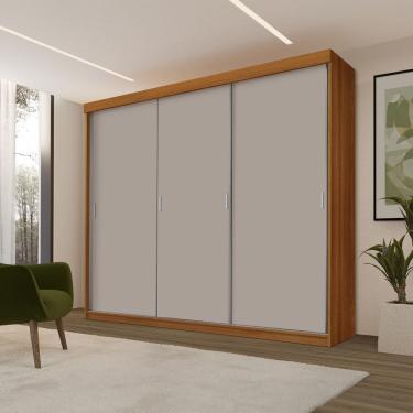 Imagem de Roupeiro Casal Luxo Imola 100% Mdf 3 Portas de Correr 5 Gavetas Trilhos em Alumínio - Luapa - Carvalho/Mani