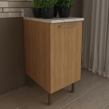 Imagem de Balcão De Cozinha Com Tampo E 1 Porta 40cm Multimóveis Cr20458 Freijó Mármore Branco