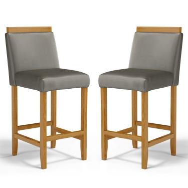 Imagem de Kit Com 2 Banquetas Eloá Madeira Maciça Assento Estofado Para Bancada Veludo Chumbo 109