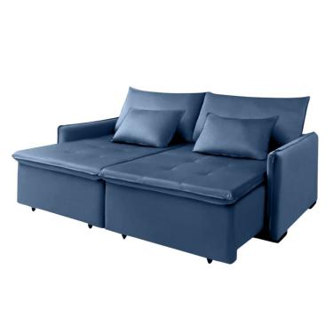 Imagem de Sofá 2 Lugares New Roma 1.60 Mts Veludo Azul Com Molas Bonnel