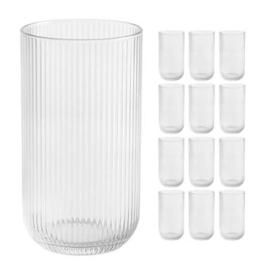 Imagem de Jogo 12 Copos De Vidro 450ML Canelado Graffiato Agua Sucos - Dona Laur