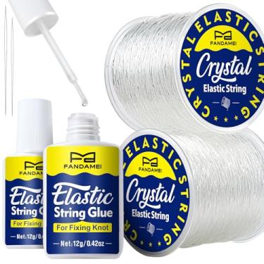 Imagem de FANDAMEI Cordão elástico para kit de fabricação de pulseiras, cordão transparente de 1 mm e 0,8 mm, cordão elástico com 24 g de cola de joias para cordão elástico e 2 agulhas de miçangas para colares
