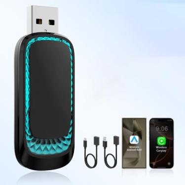 Imagem de Adaptador CarPlay sem fio e Android Auto, mini 2 em 1 de sete cores, converte com fio de fábrica para dongle CarPlay sem fio Plug & Play CarPlay adaptador sem fio para Apple iPhone iOS 10+ e carros de
