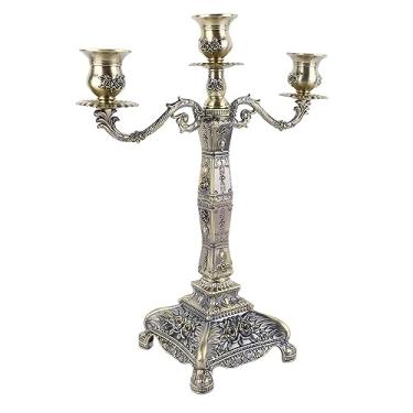 Imagem de Luocute Candelabro Dourado, Castiçal Vintage, Castiçal retrô de Estilo Europeu, Decoração de Castiçal Romântico para Jantar de Casamento (Bronze três cabeças)