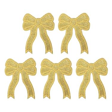 Imagem de YELARXI Aplique bordado com laço de glitter, aplique bordado de lantejoulas, adequado para jeans, jaquetas, roupas femininas, chapéus, mochilas (pacote com 5, ouro)