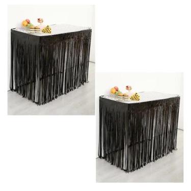 Imagem de Kit C/ 2 Saias De Mesa Metalizada Preta 1,00cm X 1,20cm Decoração Fest