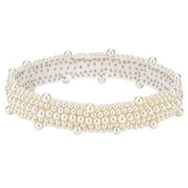 Imagem de MAYJOYDIY Chapéu Fedora feminino vintage com faixa de pérola, chapéu Fedora de aba larga com faixa de pérola, chapéu panamá, moderno, aba larga, substituição para mulheres e homens, chapéu de palha