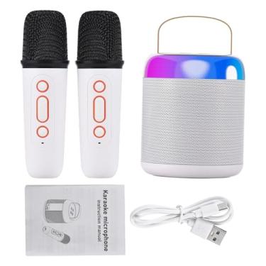 Imagem de Ymiko Conjunto de Caixas de Som do Microfone Portátil Mini Alto -falante de Máquina de karaokê Com 2 Microfones Alto -falantes, Caixa de Voz Recarregável Ao Ar Livre e Handheld (Branco)
