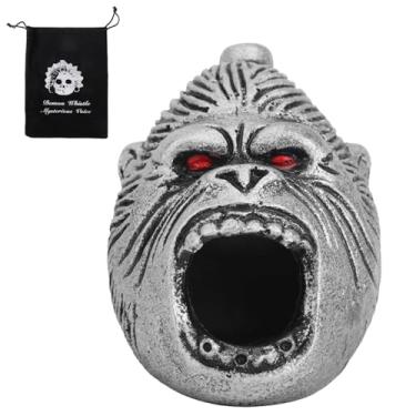 Imagem de Apito asteca da morte, gorila do pé grande autêntico apito asteca para o Dia das Bruxas, celebração mexicana dos mortos, fácil de soprar, autodefesa colecionável (prata)