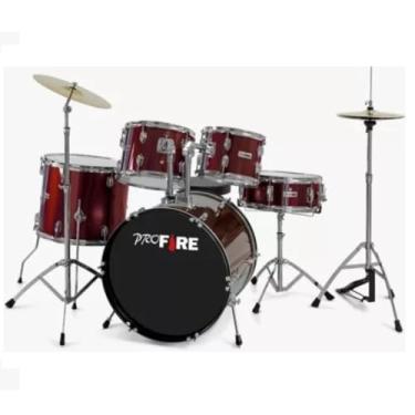 Imagem de Bateria Acústica Profire Ferragem Cromada com Pratos Bumbo 20" ou 22" Selecione a cor (PROFIRE VINHO BUMBO 22")