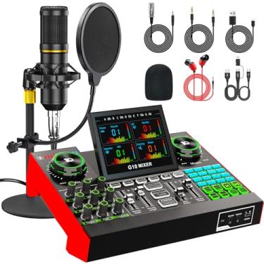 Imagem de tenlamp Pacote De Microfone Para Podcast Com Placa De Som Ao Vivo E Mixer De Áudio, Pacote De Equipamento Para Podcast Com Microfone Condensador De 3,5 Mm Para Transmissão Ao Vivo De Pc/Telefone, Ca