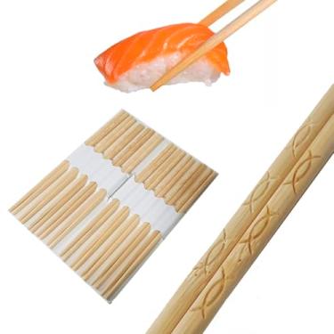 Imagem de Kit Jogo Com 10 Pares Hashi Bambu Reutilizável Espetinho Palito Oriental Grande 24cm