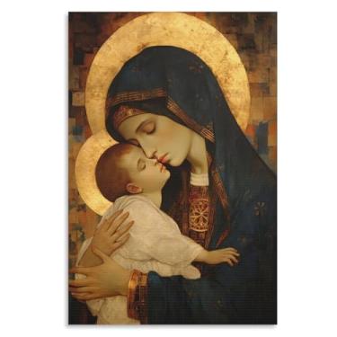Imagem de KERAXL Pôster da Virgem Maria Imagem das Marias Virgem de Guadalupe Impressão em tela de ícone católico tradicional, Madonna, arte cristã, moderna, decoração de casa, estilo sem moldura, 12 x 18