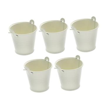 Imagem de Generic 5 peças pequenos baldes de metal baldes de gelo organizadores lembrancinhas de festa centro de mesa flores balde artesanato com alça vasos de metal, Branco