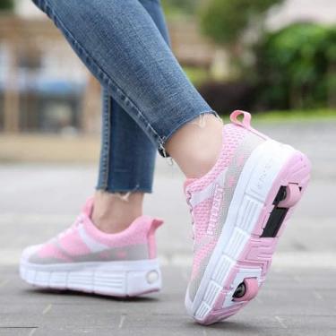 Imagem de Sapatos De Patins, Patins Multiuso 2 Em 1, Tênis De Skate Para Crianças Meninos E Meninas Tênis De Ginástica, Tênis De Ginástica Ao Ar Livre Técnico De Moda, Retrátil Té, Pink, 33 EU
