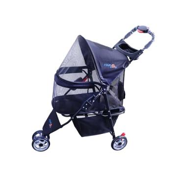 Imagem de FOURPAW Carrinho de bebê de janela completa com 3 rodas para gatos e cães, com cesta de armazenamento, suporte de copo, carrinho de viagem para filhotes/gatos.