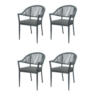 Imagem de Kit 4 Cadeiras Empilhável Amalfi Caraíva Fratini Alumínio Encosto Trama Corda Náutica Almofada Grafite