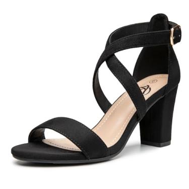 Imagem de Trary Sandália feminina, branca, salto bloco, tira no tornozelo, tamanho 5-11,5, participantes de ocasiões formais, Preto, 37