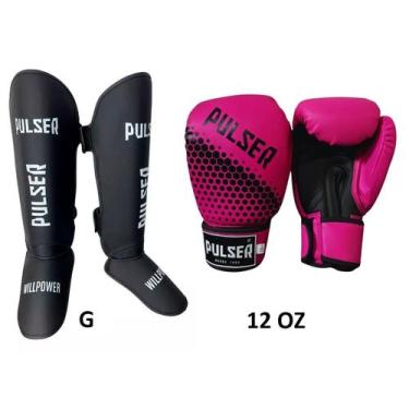 Imagem de Kit Caneleiras Proteção 20 mm e Luvas de Boxe Muay Thai Escolha a Cor 