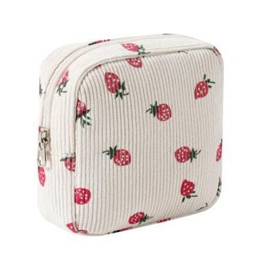 Imagem de Linda bolsa de maquiagem pequena de veludo cotelê com zíper, mini bolsa estética com estampa de urso para bolsa, bolsa de batom com bolso para chave, porta-cartões, organizador de cabos de dados para