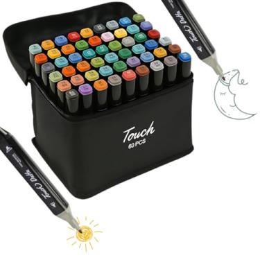 Imagem de Canetinhas, marcadores à base de álcool, com ponta dupla para colorir, desenhar e fazer esboços — canetas de pintura para crianças e adultos com estojo de transporte. (60)