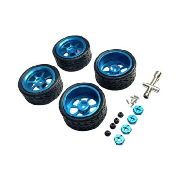 Imagem de YIJU Rodas e pneus RC, pneus de borracha RC, conjunto de aros de reposição, cubo sextavado de 12 mm, porca de roda M3 para 144001 1:18 1:12 1:10 144002, Azul