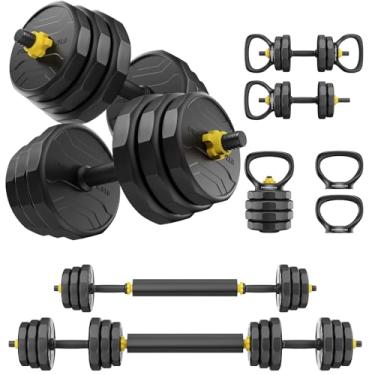 Imagem de FEIERDUN Halteres ajustáveis 4 em 1, conjunto de peso livre de 18 kg para academia em casa – Use como barra, kettlebells, suporte push-up – ideal para exercícios físicos masculinos/femininos
