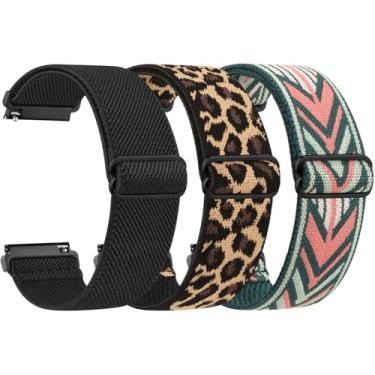 Imagem de Meliya Pulseira de reposição de liberação rápida de 18 mm, 20 mm, 22 mm, pacote com 3 pulseiras elásticas ajustáveis de nylon para homens e mulheres, Preto + leopardo + flecha, 18mm
