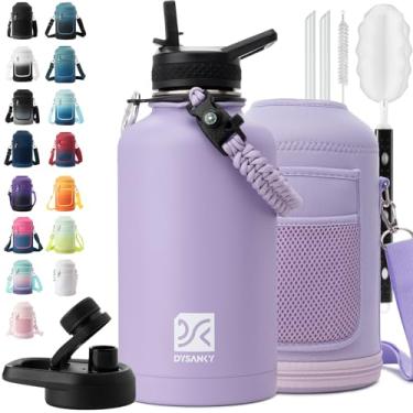 Imagem de DYSANKY Garrafa de água isolada | Metal a vácuo de aço inoxidável engrossado | Jarra de água grande esportiva portátil de 1,8 litro para academia e caminhadas com canudo, bolsa de transporte, alça de