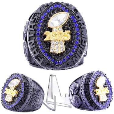 Imagem de noblehead Anel Campeonato de Futebol de Fantasia 2025 Heavy FFL Champion Troféu Anel Troféu Troféu para Vencedor da Liga de Futebol de Fantasia, size 12, Metal, Diamante branco