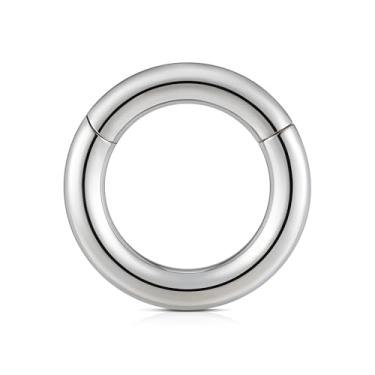Imagem de FINE4U Argola articulada de calibre grande 6G, 8G, 10G, 10 mm, 12 mm, 14 mm, 16 mm - ASTM F136 de titânio clicker para septo, alongamento do lóbulo, joia de piercing corporal hipoalergênica sem níquel, 1/2"(12mm), Titânio, Sem pedras preciosas