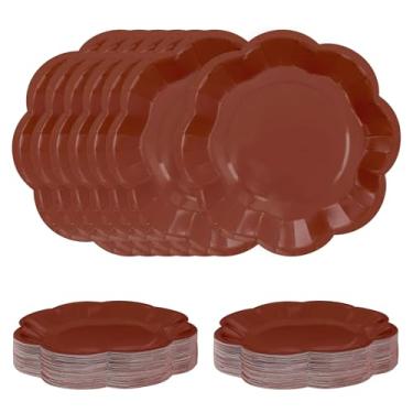 Imagem de SietDESEO Pratos de papel marrom com 50 peças, pratos de sobremesa recortados de 17 cm, prato descartável marrom para festa, jantar, casamento, chá de bebê, prato de bolo de aniversário