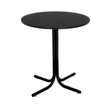 Imagem de Mesa de Jantar Redonda 80cm Preta Tampo Madeira Preto - Lamar Design