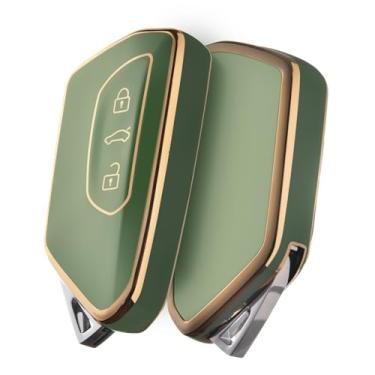 Imagem de ELOHEI Capa de chave para Volkswagen, capa de chave de carro TPU compatível com VW Golf 8, ID3, ID4, GTI, GTE, Seat Leon MK4, Tarraco, Ateca e Skoda Octavia (borda dourada verde)