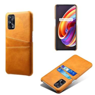 Imagem de Capas Compatível com OPPO Realme X7 PRO,tampa protetora de couro falso,design de saco de cartão com 2 fendas de cartão atrás,proteção anti-impressão digital e anti-gota-Yellow