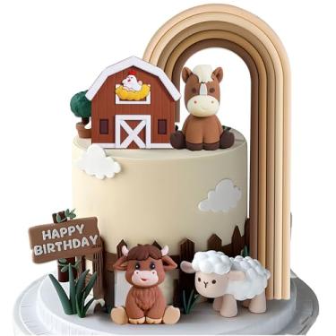 Imagem de JeVenis Decoração de bolo de animais de fazenda topo de bolo de ovelha decoração de aniversário de animais de fazenda decoração de bolo de vaca topo de bolo de porco para chá de bebê de animais de