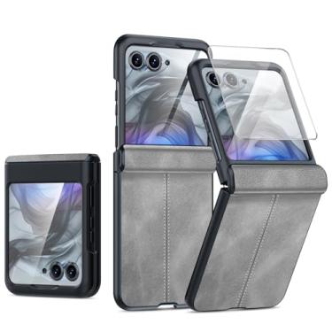 Imagem de AJDJTEN Capa de telefone para Motorola Razr 50, capa moderna à prova de choque com dobradiça de proteção para PC, proteção de tela integrada para Motorola Razr 50 (cinza)