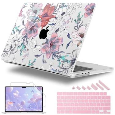 Imagem de Lepeoac Capa rígida de plástico com teclado floral para MacBook Pro de 14 polegadas, 2024, 2023, 2022, 2021, M4, A3112, A3401, A3185, M3, A2918, A2992, M2, A2779, M1, A2442 Pro/Max, chip C319