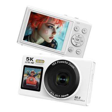 Imagem de VBESTLIFE Câmera Digital 5K para Fotografia, Câmera de 80MP de Tela Dupla Com Zoom Digital 18x, Luz de Enchimento, Câmera Compacta de Wifi Vlog para Adolescentes, Iniciantes (32 GB)
