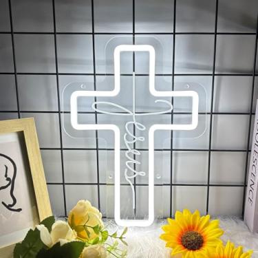 Imagem de Sinais de néon cruzados, placas de LED de Jesus, decoração de parede para quarto, sala de estar, casamentos, placa de luz regulável para decoração de casa, eventos religiosos, presentes de celebrações