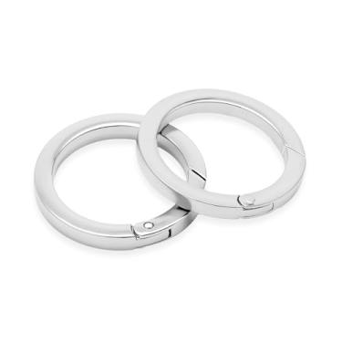 Imagem de Artesanato anel de metal O com abertura de mola, bolsa de encaixe, gatilho de pressão, anel de vedação angular plana, clipe para chaveiro, bolsa, ferragens, pacote com 2, Prata, Inside Diameter 1 1/4 Inch, 2