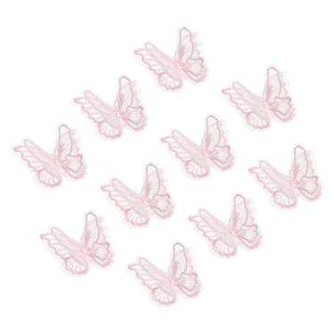 Imagem de PATIKIL 10 enfeites de apliques de borboleta, 5 cm de renda de camada dupla de organza costurados em apliques para casamento, noiva, roupas, chapéu, cortina, rosa