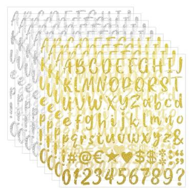 Imagem de 648 peças de letras adesivas douradas, adesivos autoadesivos com número de glitter para boné de formatura, álbuns, copo de garrafas de água (ouro + prata)