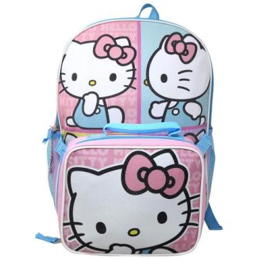 Imagem de Fast Forward Hello Kitty Kids 16" Backpack with Matching Lunch Box, Pink and Blue, School Bag Set