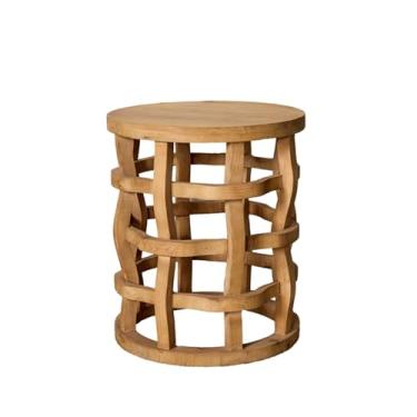 Imagem de 1 peça de mesa de centro rústica, mesa central de madeira redonda para sala de estar, móveis de sala central, fácil de montar, design moderno, para apartamento (tamanho: 43 cm P x 43 cm L x 50 cm A