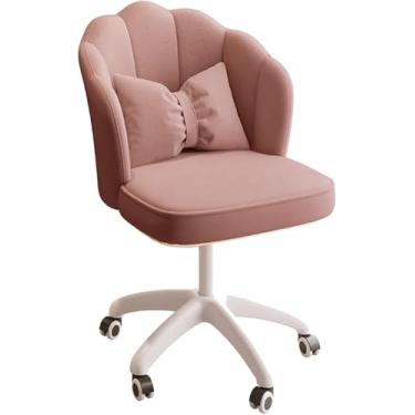 Imagem de Cadeira De Escritório Fofa De Veludo, Cadeira Giratória Estofada Cadeira De Vaidade De Altura Ajustável Com Rodas E Braços, Poltrona Giratória Morden Con, Pink, 60x73-83cm(24x29-33")