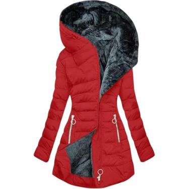 Imagem de Jaqueta De Inverno Para Mulheres Forrada De Lã Com Capuz Leve Acolchoado Parka Casaco Sherpa Espessado à Prova De Vento Com Capuz Casaco Acolchoado Quente Sobretudo De Lã, Purple D, 5XL